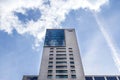 Berlin, Germany - May 30, 2019: The skyscraper Zoofenster is rising towards the blue sky. The emblem of Waldorf Astoria is mounted Royalty Free Stock Photo