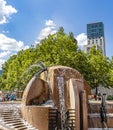 BERLIN, GERMANY-Modern City Fountain in front of the Europa Center at Breitscheidplatz, also called `Wasserklops` water ball. Co