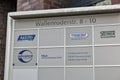 German generic pharmaceutical companies logos closeup in Berlin, Germany