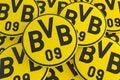 German Bundesliga Badges: Pile of BVB Logo Buttons, 3D Illustration