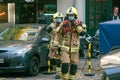 German fire fighters wearing protective medical mask