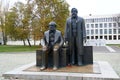 Berlin, Germany - November 9, 2023: Monument to Karl Marx and Friedrich Engels in Marx-Engels-Forum in central Berlin