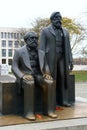 Berlin, Germany - November 9, 2023: Monument to Karl Marx and Friedrich Engels in Marx-Engels-Forum in central Berlin