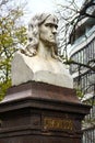 Berlin, Germany - November 9, 2023: Sculpture of Adelbert de Chamisso de Boncourt, a German poet, writer and botanist