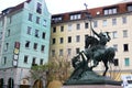 Berlin, Germany - November 9, 2023: Statue of St. George The Dragonslayer in old historical district of Nikolaiviertel Royalty Free Stock Photo