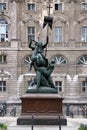 Berlin, Germany - November 9, 2023: Statue of St. George The Dragonslayer in old historical district of Nikolaiviertel Royalty Free Stock Photo