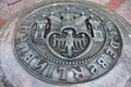 Copy of the original seal of Berlin set in the pavement outside the Nikolaikirche