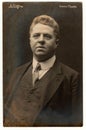 Vintage photo shows portrait of a mature man. Retro black and white photography. Circa 1910s.