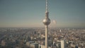 BERLIN, GERMANY - OCTOBER 21, 2018. Aerial view of famous Berliner Fernsehturm or Television Tower