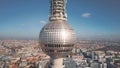 BERLIN, GERMANY - OCTOBER 21, 2018. Aerial view of famous Berliner Fernsehturm or Television Tower within the cityscape