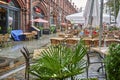 Deserted restaurant with orphaned tables in downtown Berlin