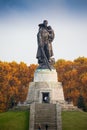 BERLIN, GERMANY - OCTOBER 02, 2016: Monument to Soviet soldier holding at the hands German child at Soviet War Memorial Royalty Free Stock Photo