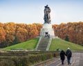 BERLIN, GERMANY - OCTOBER 02, 2016: Monument to Soviet soldier holding at the hands German child at Soviet War Memorial Royalty Free Stock Photo