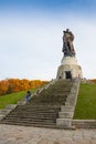 BERLIN, GERMANY - OCTOBER 02, 2016: Monument to Soviet soldier holding at the hands German child at Soviet War Memorial Royalty Free Stock Photo