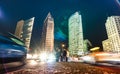 Potsdamer Platz with tourists and traffic jam at blue hour - Berlin ny night Royalty Free Stock Photo