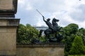 14.05.2019. Berlin, Germany. The old historical building on city streets. The historical museum with sculptures from metal on the Royalty Free Stock Photo