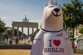 Berlin, Germany: The polar bear sculpture is at the Brandenburg Gate, with the inscription I love Berlin