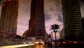 Berlin, Germany- Potsdamer Platz at dusk with traffic light, Royalty Free Stock Photo