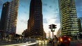 Berlin, Germany- Potsdamer Platz at dusk with traffic light, Royalty Free Stock Photo