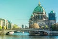 BERLIN, GERMANY - SEPTEMBER 26, 2018: Beautiful overview of the old Friedrichs Brigde above the Spree river and next to