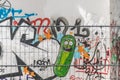 BERLIN, GERMANY - September 26, 2018: Close-up of a graffiti art of the `Pickle Rick` character of the `Rick and Morty