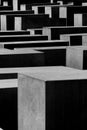 Berlin, Germany - September 23, 2018: Dramatic and black and white picture of Memorial to the Murdered Jews of Europe