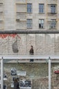 BERLIN, GERMANY - SEPTEMBER 26, 2018: Dramatic vision of tourists exploring the `Topography of Terror` history museum