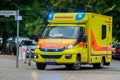 German ambulance from Bundeswehr stands near an emergency in Berlin