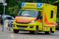 German ambulance from Bundeswehr stands near an emergency in Berlin