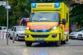 German ambulance from Bundeswehr stands near an emergency in Berlin