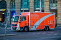 German Ambulance from Feuerwehr Berlin drives on a street to an accident