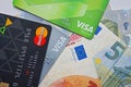 Berlin, Germany - September 4, 2017: MasterCard and Visa bank ca