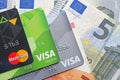 Berlin, Germany - September 4, 2017: MasterCard and Visa bank ca