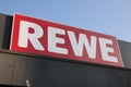 Rewe supermarket sign in Berlin Royalty Free Stock Photo