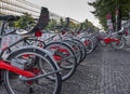 Row of Lidl-Bike rental bikes parked in Berlin, Germany