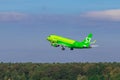 BERLIN, GERMANY - September 7, 2018:S7 Airlines, Embraer ERJ-170SU takes off from Tegel airport in Berlin. Royalty Free Stock Photo