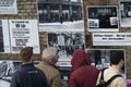 BERLIN, GERMANY - SEPTEMBER 26, 2018: Scenic close-up view of tourists visiting and reading posters about jews Royalty Free Stock Photo