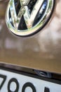 BERLIN, GERMANY - SEPTEMBER 2020: SUV rear view camera closeup parking assistance near Volkswagen logo. Concept safety