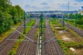 View to railway tracks of the Deutsche Bahn with catenaries