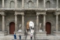 BERLIN, GERMANY - SEPTEMBER 26, 2018: Wide and symmetrical view of the Architecture of antiquity, the Market gate of