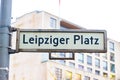 Berlin, Germany. Street sign in Leipziger Platz Leipzig square in a winter day Royalty Free Stock Photo