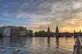 Berlin Germany, sunset at Oberbaum Bridge and Spree River Royalty Free Stock Photo