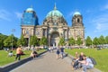 Berlin -Germany18th May, 2018 Overview of a large lawn in front of the Dom, where people have fun, chat, on their day of