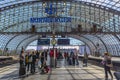 Berlin, Germany, 23th may, 2018. View from the platform, from the main station and its constuction, and the waiting travelers Royalty Free Stock Photo