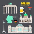 Berlin Germany Travel Doodle with Berlin Architecture, Beer and Flag