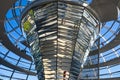 Berlin, Germany - Ultra modernistic interior of the Reichstag building dome - symbol of the Germany reunification - covering the