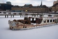 Berlin, Germany in winter. Spree river embankment in Friedrichshain Royalty Free Stock Photo