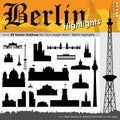 20 Berlin Highlights - Black Silhouettes with Real Size Proportions
