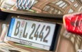 BERLIN - JULY 25, 2016: Car plate of a Berlin Audi. Plate indicates the place where the vehicle bearing it was once registered