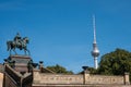 Berlin landmarks: TV Tower and statue of Frederick William IV -